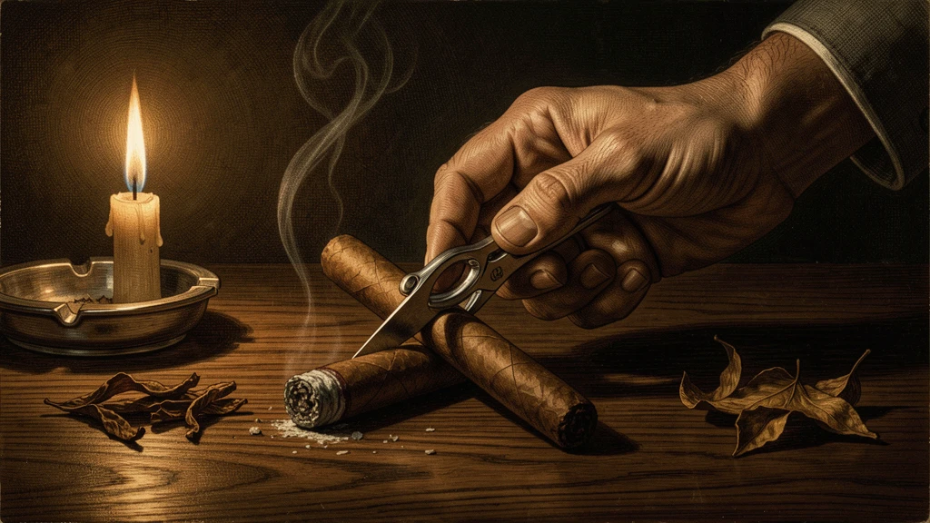 Coupe-cigare et cigare prêt à être allumé dans une lumière chaude